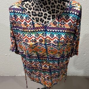 Studio Works Multicolor Geometric Short Sleeve Top
